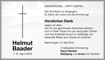 Traueranzeige von Helmut Baader von Memminger Zeitung