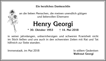 Traueranzeige von Henry Georgi von Allgäuer Anzeigeblatt