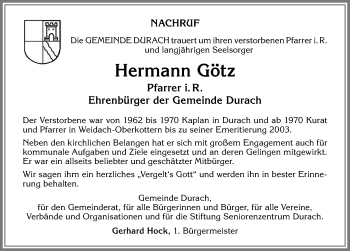 Traueranzeige von Hermann Götz von Allgäuer Zeitung,Kempten