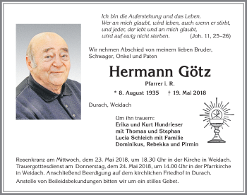 Traueranzeige von Hermann Götz von Allgäuer Zeitung,Kempten