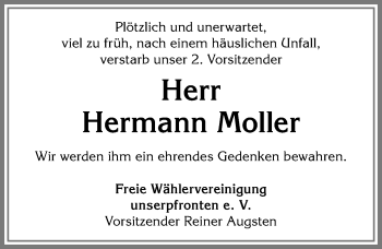 Traueranzeige von Hermann Moller von Allgäuer Zeitung, Füssen