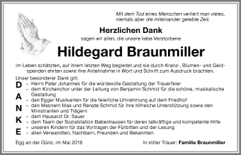 Traueranzeige von Hildegard Braunmiller von Memminger Zeitung
