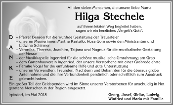 Traueranzeige von Hilga Stechele von Allgäuer Zeitung, Kaufbeuren/Buchloe
