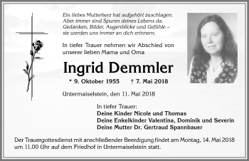 Traueranzeige von Ingrid Demmler von Allgäuer Anzeigeblatt