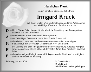Traueranzeige von Irmgard Kruck von Allgäuer Zeitung,Kempten
