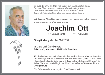 Traueranzeige von Joachim Ott von Allgäuer Zeitung, Marktoberdorf