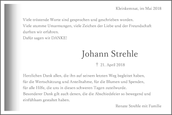 Traueranzeige von Johann Strehle von Allgäuer Zeitung