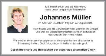 Traueranzeige von Johannes Müller von Memminger Zeitung