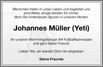 Traueranzeige von Johannes Müller von Memminger Zeitung