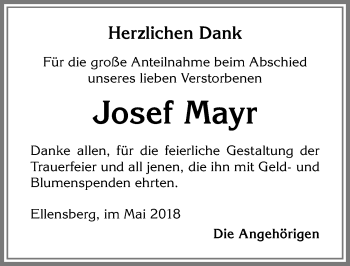 Traueranzeige von Josef Mayr von Allgäuer Zeitung,Kempten