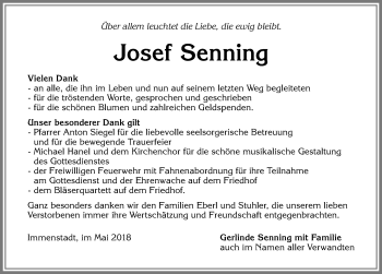 Traueranzeige von Josef Senning von Allgäuer Anzeigeblatt