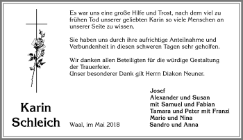 Traueranzeige von Karin Schleich von Allgäuer Zeitung