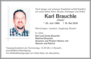 Traueranzeige von Karl Brauchle von Memminger Zeitung
