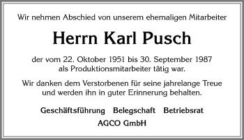 Traueranzeige von Karl Pusch von Allgäuer Zeitung, Marktoberdorf