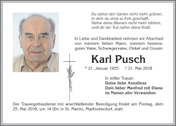 Traueranzeige von Karl Pusch von Allgäuer Zeitung, Marktoberdorf