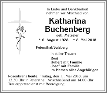 Traueranzeige von Katharina Buchenberg von Allgäuer Zeitung