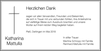 Traueranzeige von Katharina Mattulla von Memminger Zeitung