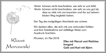 Traueranzeige von Klaus Morawski von Allgäuer Zeitung, Füssen