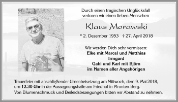 Traueranzeige von Klaus Morawski von Allgäuer Zeitung, Füssen