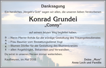 Traueranzeige von Konrad Grundei von Allgäuer Zeitung, Kaufbeuren/Buchloe
