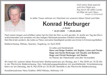 Traueranzeige von Konrad Herburger von Allgäuer Anzeigeblatt