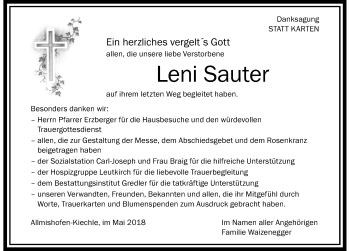 Traueranzeige von Leni Sauter von Memminger Zeitung