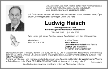 Traueranzeige von Ludwig Haisch von Memminger Zeitung