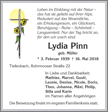 Traueranzeige von Lydia Pinn von Allgäuer Anzeigeblatt