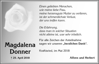 Traueranzeige von Magdalena Donner von Allgäuer Zeitung, Marktoberdorf