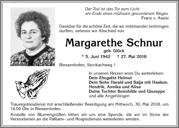 Traueranzeige von Margarethe Schnur von Allgäuer Zeitung, Kaufbeuren/Buchloe