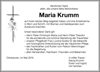 Traueranzeige von Maria Krumm von Memminger Zeitung
