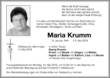 Traueranzeige von Maria Krumm von Memminger Zeitung