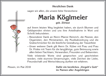 Traueranzeige von Maria Köglmeier von Allgäuer Anzeigeblatt