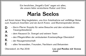 Traueranzeige von Maria Seelos von Allgäuer Anzeigeblatt