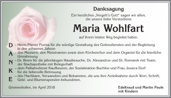 Traueranzeige von Maria Wohlfart von Allgäuer Zeitung, Kaufbeuren/Buchloe