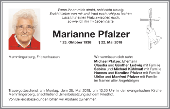 Traueranzeige von Marianne Pfalzer von Memminger Zeitung