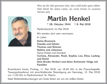 Traueranzeige von Martin Henkel von Allgäuer Zeitung