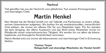 Traueranzeige von Martin Henkel von Allgäuer Zeitung, Marktoberdorf