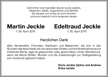 Traueranzeige von Martin Jeckle von Memminger Zeitung
