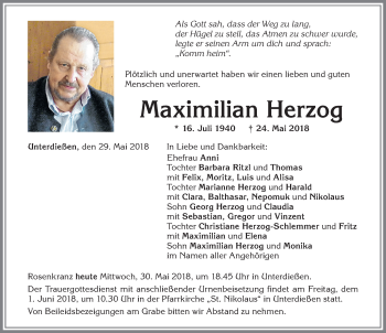 Traueranzeige von Maximilian Herzog von Allgäuer Zeitung, Kaufbeuren/Buchloe