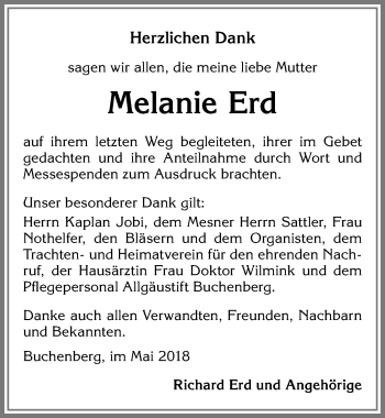 Traueranzeige von Melanie Erd von Allgäuer Zeitung,Kempten