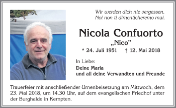 Traueranzeige von Nicola Confuorto von Allgäuer Zeitung,Kempten
