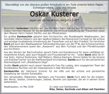 Traueranzeige von Oskar Kusterer von Allgäuer Zeitung