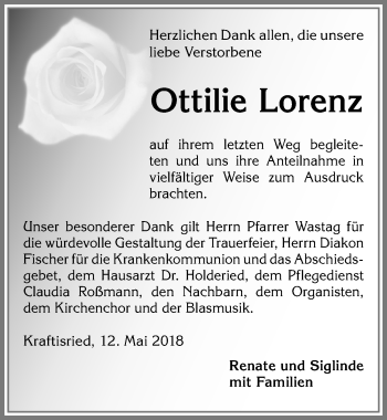 Traueranzeige von Ottilie Lorenz von Allgäuer Zeitung, Marktoberdorf