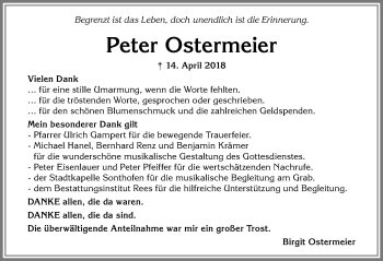 Traueranzeige von Peter Ostermeier von Allgäuer Anzeigeblatt