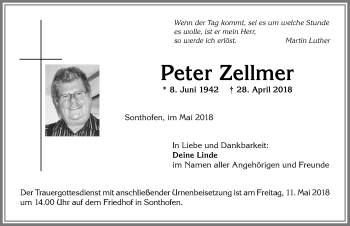 Traueranzeige von Peter Zellmer von Allgäuer Anzeigeblatt