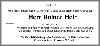 Traueranzeige von Rainer Hein von Allgäuer Zeitung, Kaufbeuren/Buchloe
