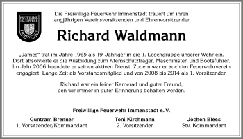 Traueranzeige von Richard Waldmann von Allgäuer Anzeigeblatt