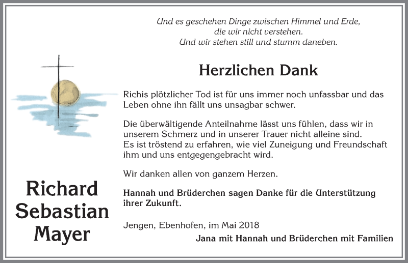  Traueranzeige für Richard Sebastian Mayer vom 19.05.2018 aus Allgäuer Zeitung