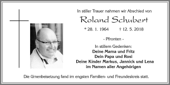 Traueranzeige von Roland Schubert von Allgäuer Zeitung, Füssen